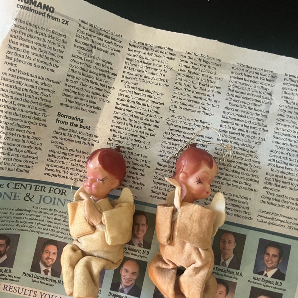 Vintage Christmas Angel Figurines with Tan Outfits